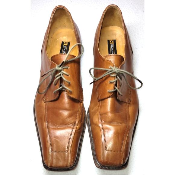 Stacy Adams Mens Shoes Oxford 13 M Leather Cognac Brown Bicycle Square Toe 23558 - Picture 1 of 10